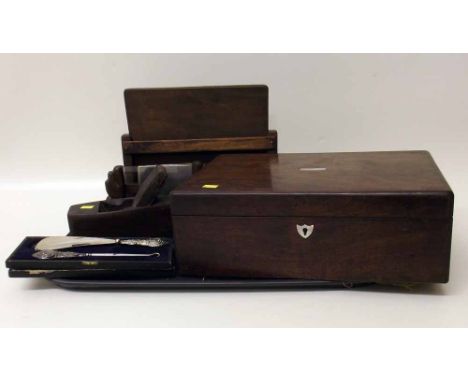 Victorian writing slope, plane, two picture frames and a silver shoe horn and button hook. Condition report: see terms and co