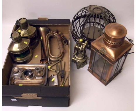 Three ships navigation lamp, Gimble framed pendant lamp etc. Condition report: see terms and conditions