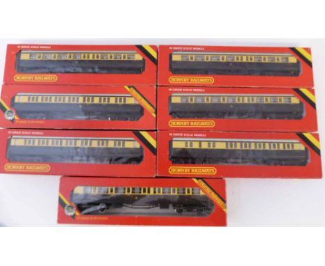 Seven boxed 00 gauge Hornby coaches, GWR 429 x 5 and 1 R.430. Condition report: see terms and conditions