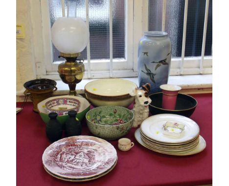 Collection of pottery including Falcon ware, bowl and an oil lamp. Condition report: see terms and conditions