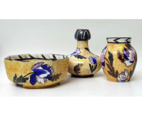 Two H&K Tunstall minster vases and a bowl. Condition report: see terms and conditions