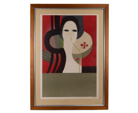 ANDRE MINAUX (French, 1923-1986) - 'Femme et Fleur', lithograph in colours by Charles Sorlier (1921-1990), signed 'Minaux' in