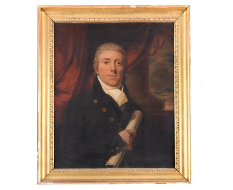 English School, 19th Century  Portrait of Fraser Newall, head and shoulders, holding a scroll oil on canvas 74 x 61cm (29 x 2