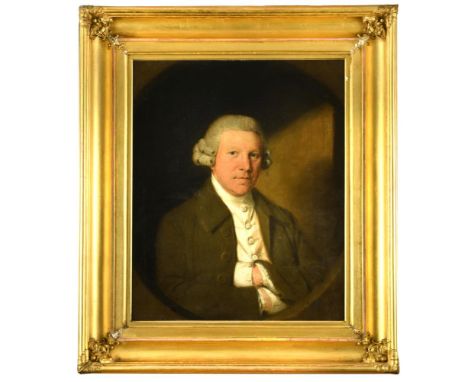 Thomas Beach (British, 1738-1806) Portrait of a gentleman in a grey curled wig, white stock and grey jacket, with one hand in