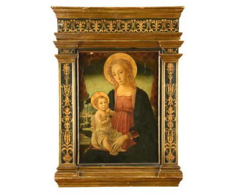 Master of San Miniato (active Florence, circa 1460-1480) The Madonna and Child, seated beneath a curtain before an extensive 