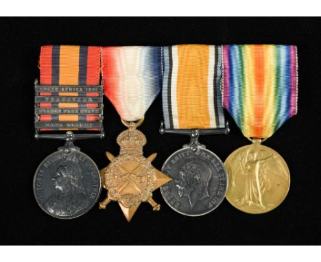 A South Africa medal and WWI medal trio, the South Africa medal with bars for Transvaal Orange Tree State and Cape Colony col