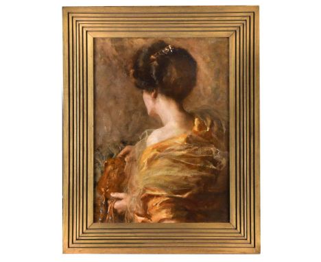 ***  (British, 20th Century) Portrait of Miss Ethel Turner-Hill signed with a monogram "E, V or Y,T 1908" oil on canvas in a 