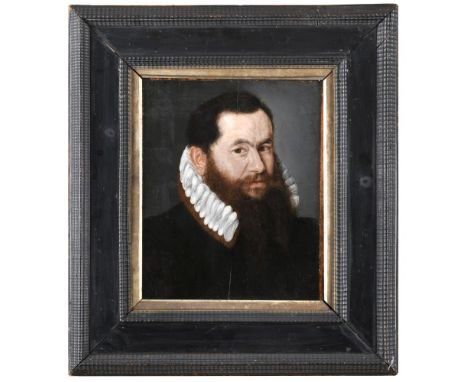 Adriaen Thomasz. Key (Dutch, c. 1544- after 1589) Portrait of a bearded gentleman in a white ruff oil on panel, in a Dutch fr