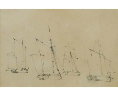Attributed to Richard Parkes Bonington (British, 1802-1828) Barges under sail pencil 10 x 15cm (4 x 6in) Provenance: Thos. Ag