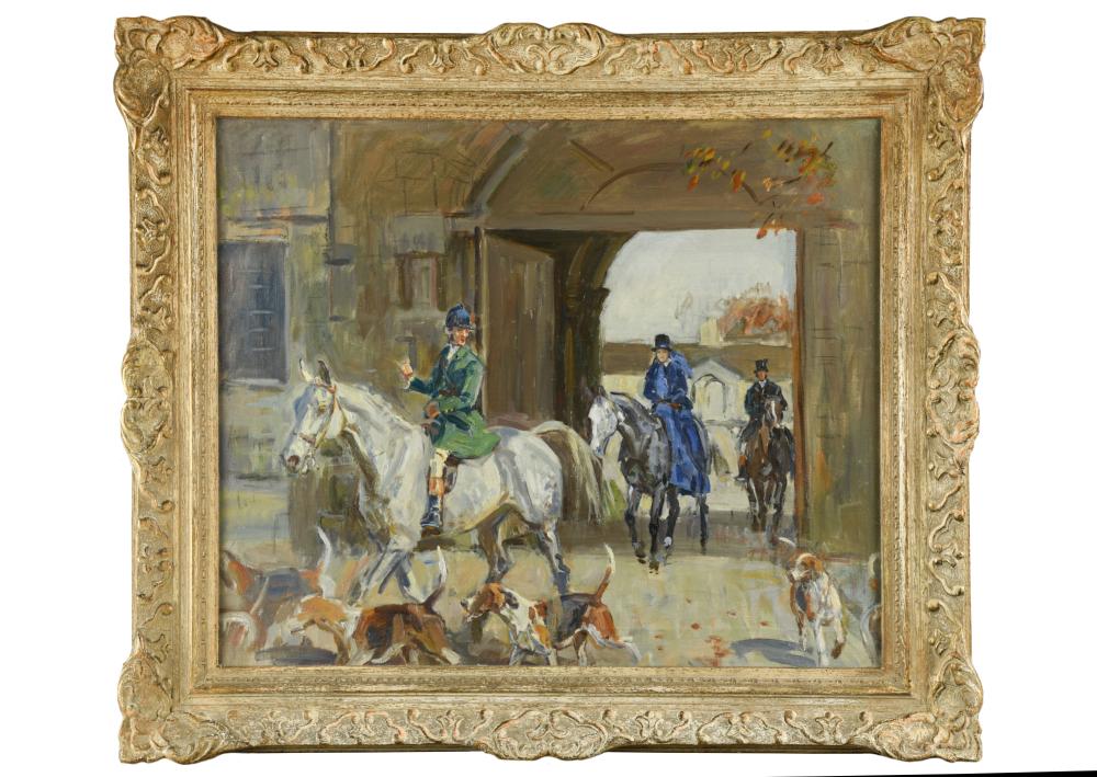 § Peter Biegel (British, 19131988) Lady in Blue, the Heythrop oil on