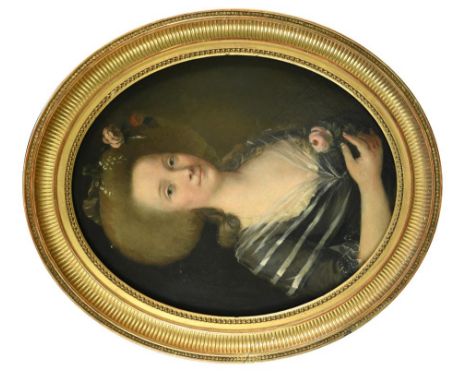 Follower of François-Hubert Drouais (French, 1727–1775) Portrait of a lady, head and shoulders, with flowers in her hair, and
