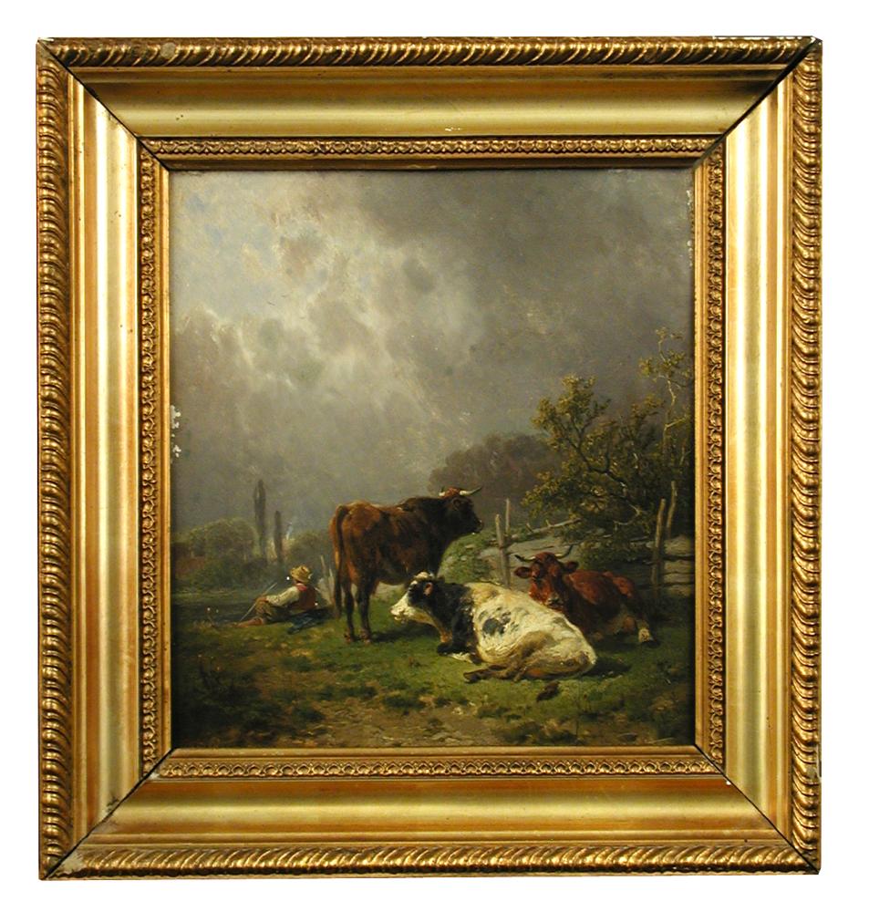 Friedrich Johann Voltz (German, 1817-1886) Herdsman with cattle in a ...