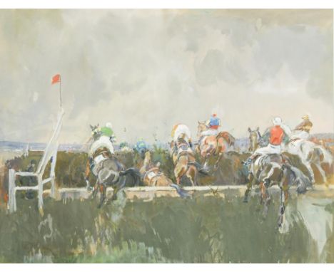 § Peter Biegel (British, 1913-1988) The Grand National, 1953, the open ditch after Valentine's, first time round "Ordnance" s