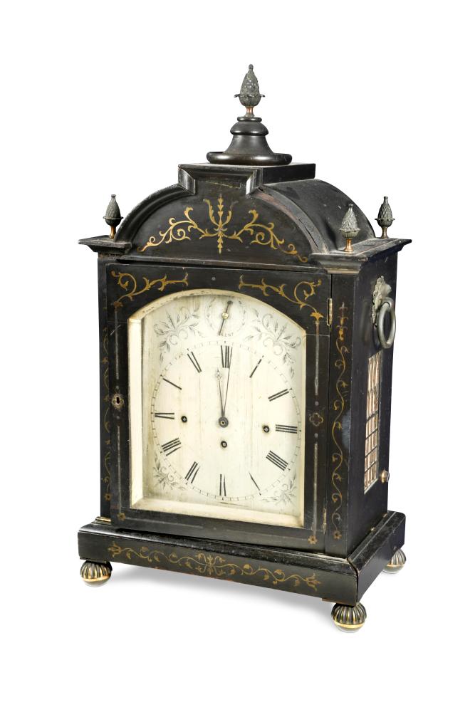 A Regency ebonised chiming table clock, John Moore & Sons, Clerkenwell