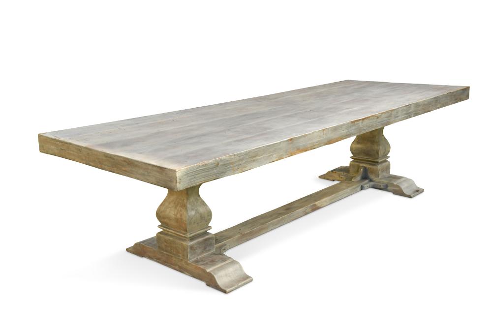 A 20th century Italianate painted plank top refectory table, on square ...