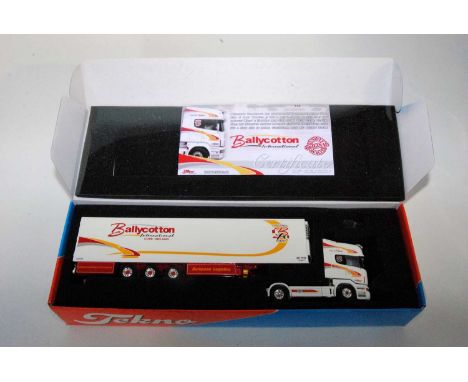 A Tekno 1/50 scale boxed model of a Bally Cotton International model of a Scania R580 tractor unit with refrigerated European