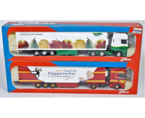 A Tekno 1.50 scale boxed road haulage diecast group to include a German collection No. 10/2001 Klappenecker Scania tractor un