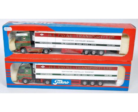 A Tekno 1/50 scale road transport diecast group both HE Payne Transport Ltd examples to include a Volvo FH12 tractor unit wit