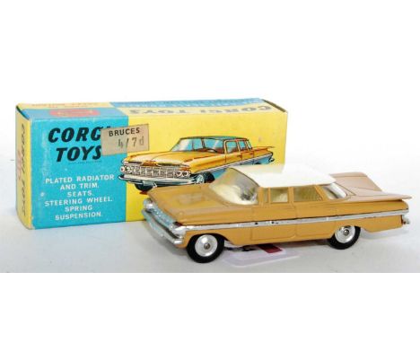 A Corgi Toys No. 248 Chevrolet Impala comprising tan body with silver side flash and spun hubs, finished with cream interior 