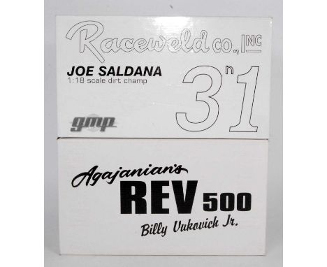 A GMP 1/18 scale Dirt Champ race car diecast group to include No. G1800505 No. 31 Joe Saldana Raceweld Corporation Dirt Champ