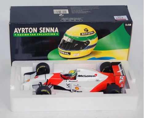 A Minichamps Ayrton Senna Collection Model No. 540931808 1/18 scale model of an Ayrton Senna Maclaren MP4/8 Ford 1993 F1 race