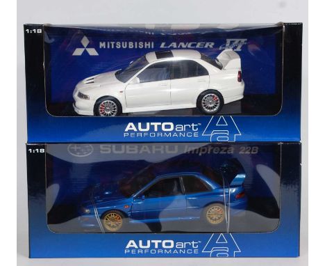 An Auto Art Performance 1/18 scale boxed Modern Release Classic Car diecast group to include a Mitsubishi Lancet Evo 6 finish