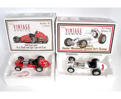 A GMP 1/18 scale Vintage series boxed diecast group, two examples to include No. 7621 Roger Ward Kaiser Aluminium Dirt Champ 