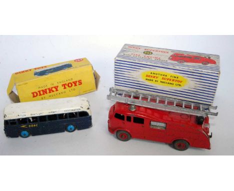 Four various boxed and playworn Dinky Toy public transport and emergency services diecasts, to include No. 955 fire engine, N