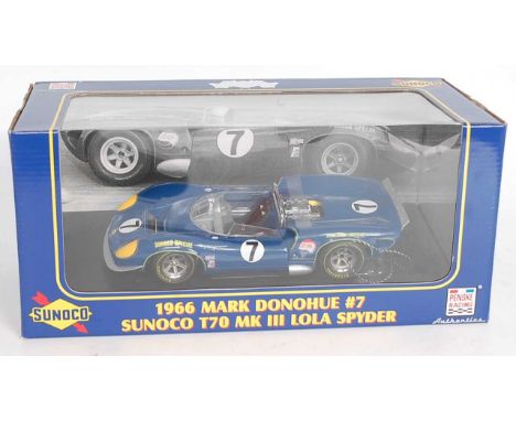 A GMP model No. 12007 1/18 scale model of a 1966 Sunoco Special Lola Spider as driven by Mark Donohue, with racing No. 7 and 