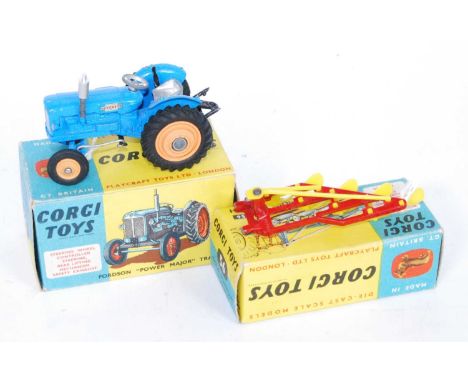 A Corgi Toys boxed farming tractor and implement group, to include a No.55 Fordson Power Major, together with a No.56 four-fu