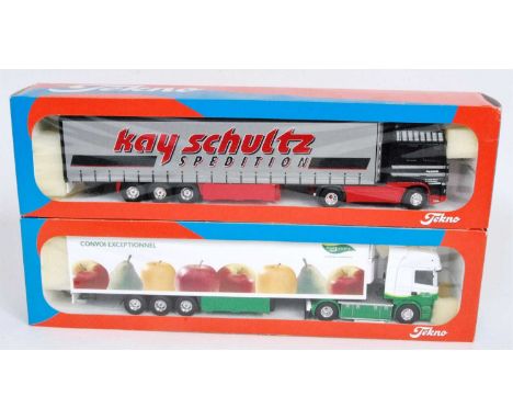 A Tekno 1/50 scale road transport diecast group to include a Kay Schultz DAF 95XF tractor unit with curtainside trailer, toge