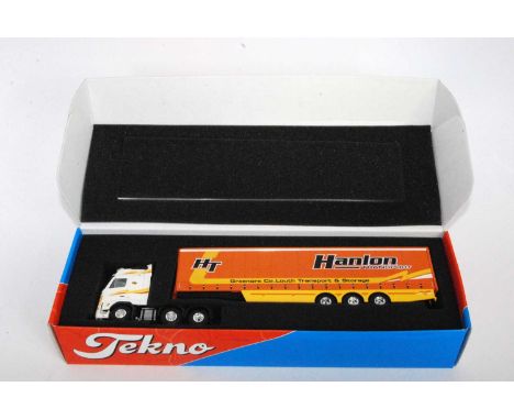 A Tekno 1/50 scale The Irish Collection Hanlon Transport model of a Volvo FH12 Globetrotter tractor unit with curtainside tra