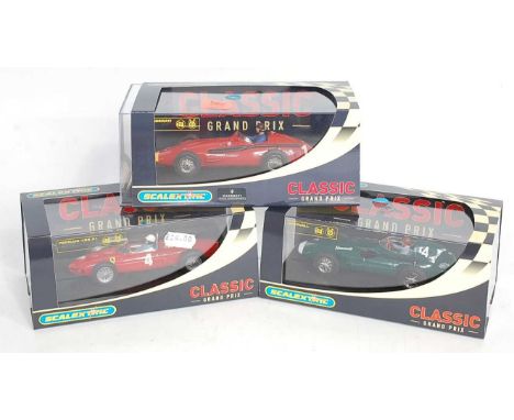 A Scalextric boxed slot car group, three examples to include No. C2551 Maserati 250F 1957 race car, C2640 Ferrari 156 F1 race
