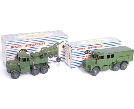 A Dinky Toys boxed Military diecast group to include No. 689 Medium Artillery Tractor, together with No. 661 Recovery Tractor