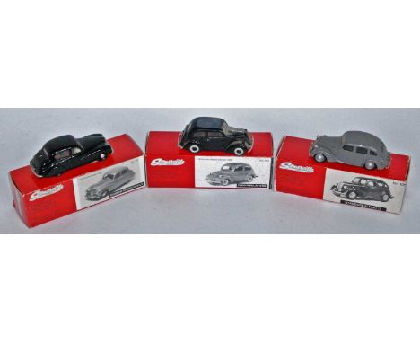 Three various boxed Somerville Models 1/43 scale white metal saloons, to include a No. 103 Ford Popular E103, a No. 120 Sunbe