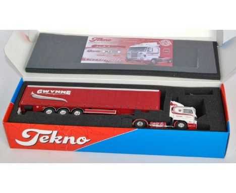 A Tekno 1/50 scale boxed model of a Gwynne Transport Scania 143/450 Streamlined tractor unit together with curtain side trail