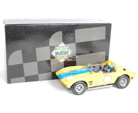 An Exoto Racing Legends No. 18037 1/18 scale model of a 1964 Chevrolet Corvette Grand Sport race car, finished in yellow &amp