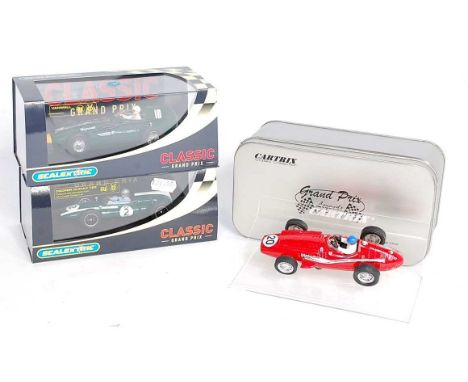 A Scalextric and Cartrix Classic Collection boxed slot car race group to include a Cartrix 1957 Maserati 250F, Scalextric No.