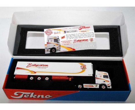 A Tekno 1/50 scale boxed model of a Bally Cotton International model of a DAF 510 tractor unit with refrigerated European Log
