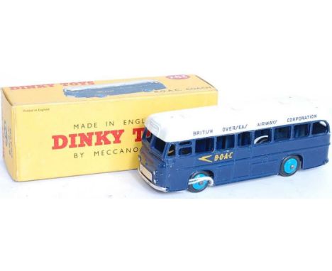 A Dinky Toys No. 283 BOAC Coach comprising of dark blue and white body with  light blue hubs and BOAC livery, housed in the o