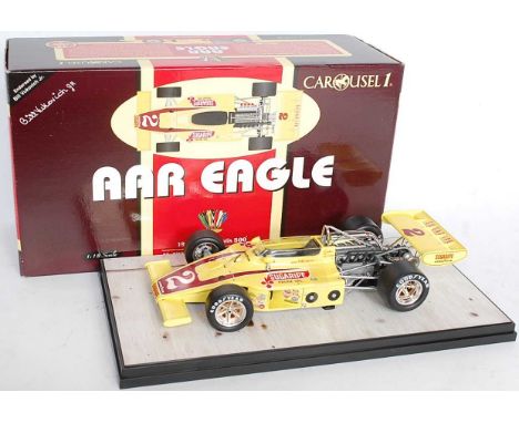 A Carousel 1 1/18 scale AAR Eagle, Indy 500 race car group, two examples to include No. 4702 Sugaripe Prune 1973 Indy 500 rac