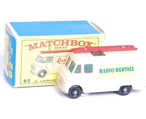 A Matchbox Regular Wheels No. 62B Radio Rentals TV Service van, comprising cream body with silver trim and black plastic hubs