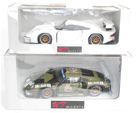 A UT Models 1/18 scale boxed Porsche 911 GT1 race car group to include No. 39627 GT1 1996 test car, together with a model No.