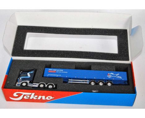 A Tekno 1/50 scale boxed model of an ASD Metal Services Scania 420 tractor unit with hood trailer, model No. 9601TS, appears 