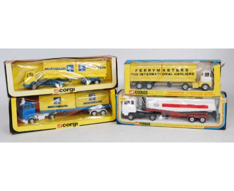 Four various boxed Corgi articulated tractor units and trailers to include No. 1157 Esso petrol tanker with Ford tilt cab, a 