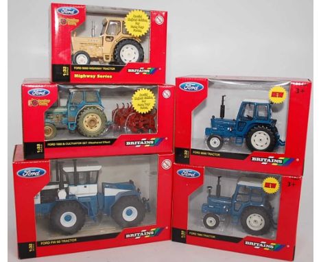 A Britains 1/32 scale boxed diecast Ford tractor group, five examples, all appear as issued, to include Ref. Nos. 42571, 4279