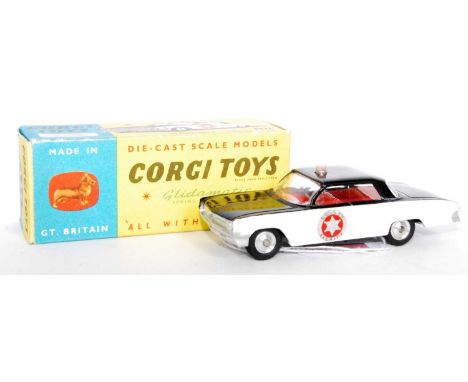 A Corgi Toys No. 237 Oldsmobile Sheriff car comprising black and white body with spun hubs and red interior, housed in the or