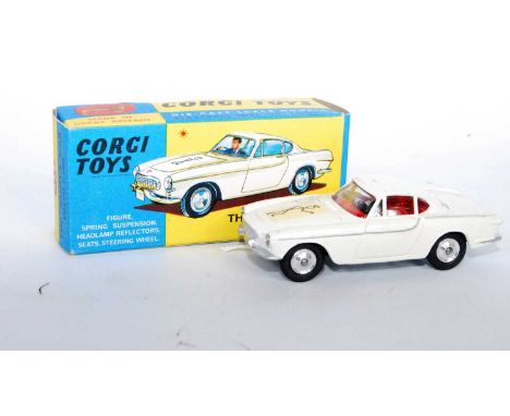 A Corgi Toys No. 258 The Saint Volvo P1800 car comprising white body with white bonnet transfer, red interior and driver figu