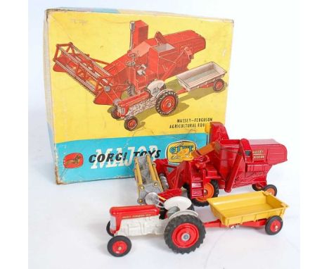 A Corgi Toys gift set No. 8 Massey Ferguson Agricultural Equipment comprising Massey Ferguson 780 combine, Massey Ferguson 65