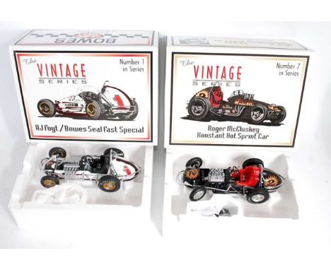 A GMP The Vintage Series 1/18 scale Sprint Car diecast group to include model No. 7601, AJ Foyt Bowes Special Vintage Sprint 